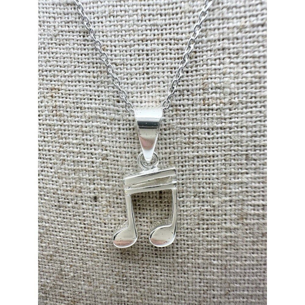 925 Sterling Silver Music Note Pendant Necklace 18”